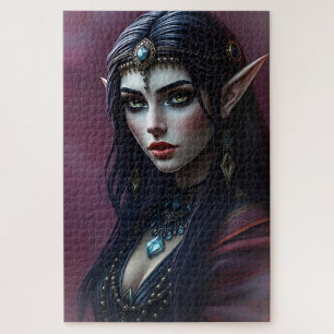 Elegant Dark Elf Portrait - Mystical Fantasy Art Jigsaw Puzzle