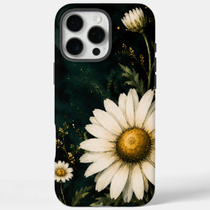 Elegant Dark Emerald Daisy Floral Gold iPhone 16 Pro Max Case