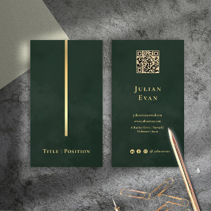 Elegant Dark Emerald Green & Gold Qr code Business Card