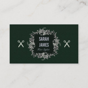 elegant dark emerald hair stylist scissors shears business card