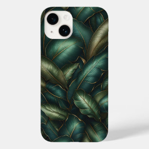 Elegant Dark Emerald Tropical Leaves and Gold Vein Case-Mate iPhone 14 Case