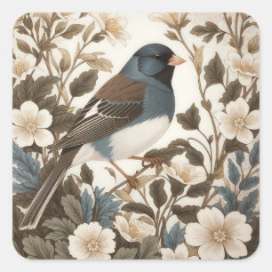 Elegant Dark-eyed Junco Cream Floral Square Sticker