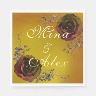 Elegant Dark Fall Rose Monogram Gold Paper Napkin