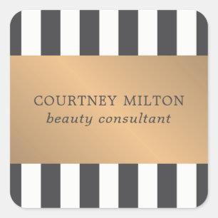 Elegant Dark Faux Gold Stripes Beauty Consultant Square Sticker