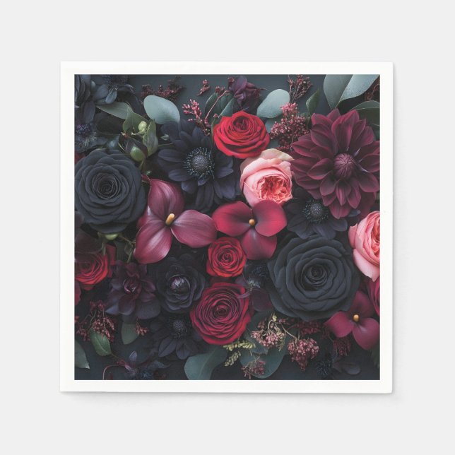 Elegant Dark Floral Arrangement Featuring Roses  Napkin (Front)