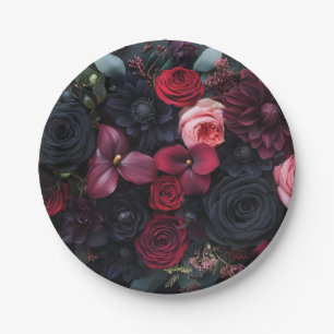Elegant Dark Floral Arrangement Featuring Roses  Paper Plate