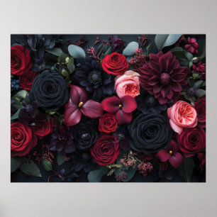 Elegant Dark Floral Arrangement Featuring Roses  Poster