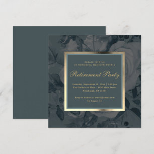 Elegant Dark Floral Blue Grey Retirement Party Invitation