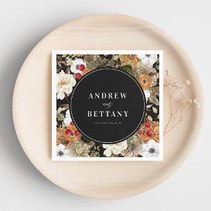 Elegant Dark Floral Botanical Berry Black Wedding  Napkin
