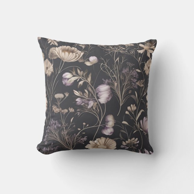 Elegant Dark Floral Botanical Throw Pillow  (Front)