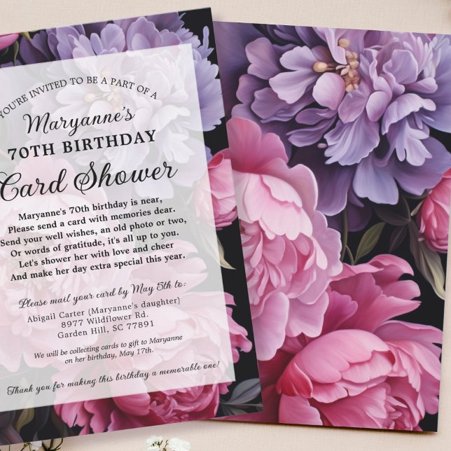 Elegant Dark Floral Card Shower 70th Birthday (Creator Uploaded)