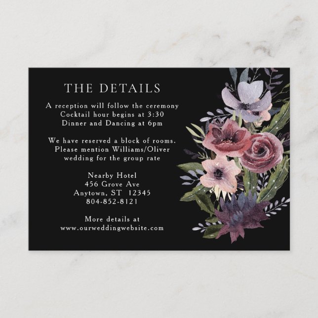Elegant Dark Floral Cascade Black Burgundy Enclosu Enclosure Card (Front)