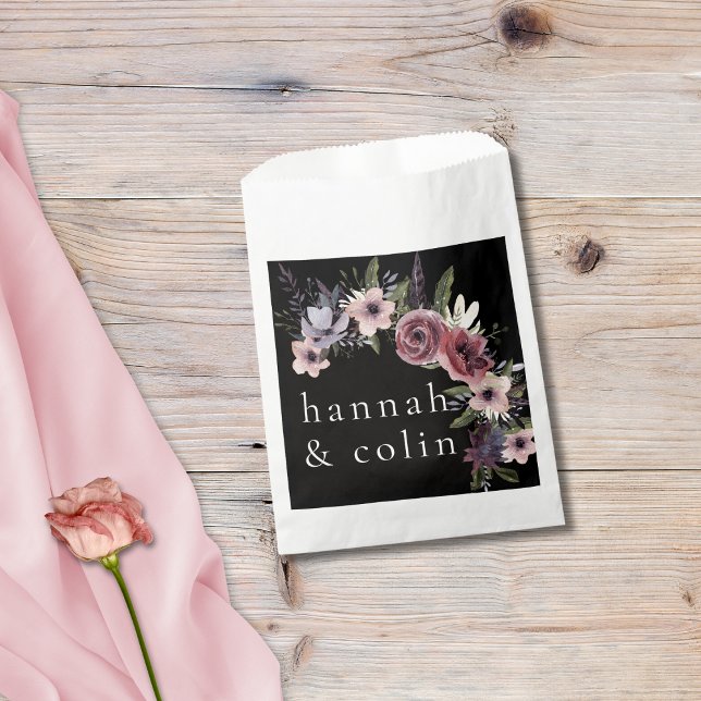 Elegant Dark Floral Cascade Black Burgundy Favour Bags (Creator Uploaded)