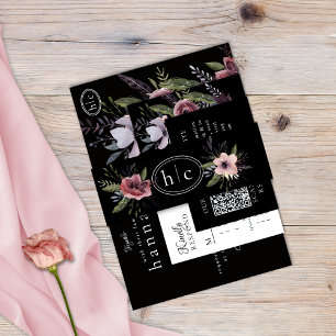 Elegant Dark Floral Cascade Black Burgundy Invitation Belly Band
