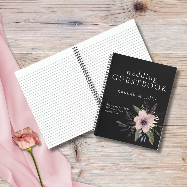 Elegant Dark Floral Cascade Black Burgundy Notebook (Creator Uploaded)
