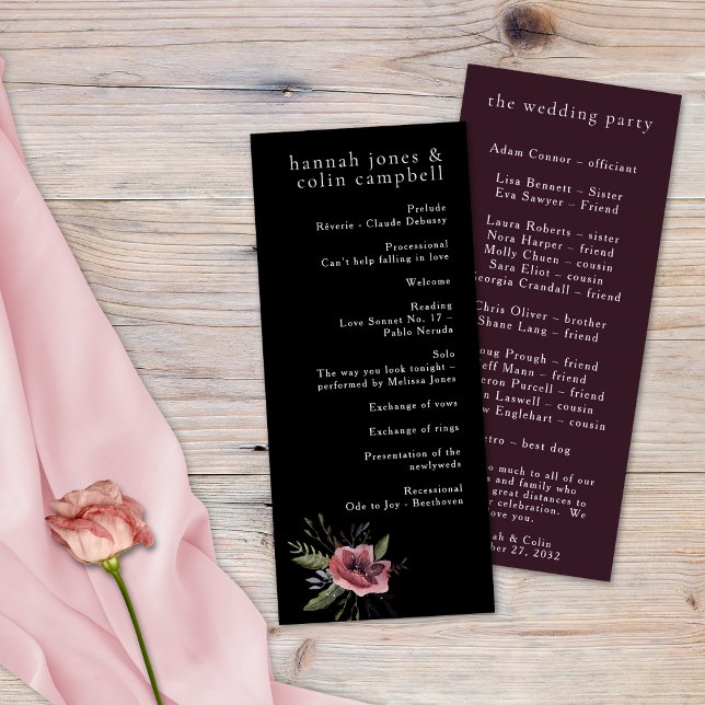 Elegant Dark Floral Cascade Black Burgundy Programme (Creator Uploaded)