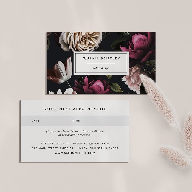 Elegant Dark Floral on Black Appointment Card (Creator Uploaded)