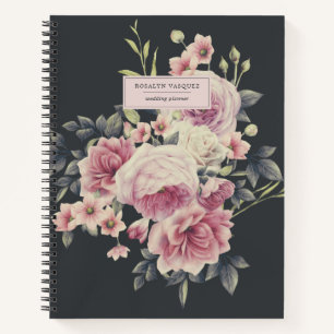 Elegant Dark Floral on Black Personalised Journal