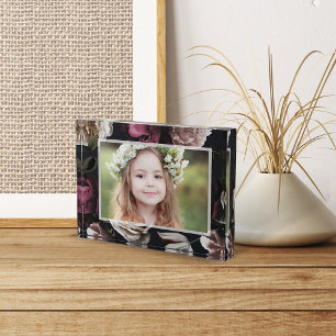 Elegant Dark Floral on Black Photo Block