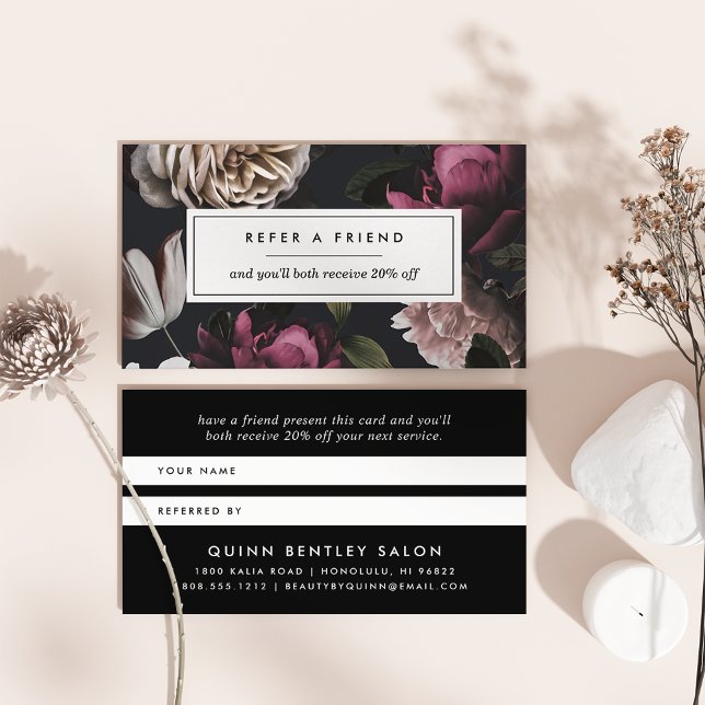 Elegant Dark Floral on Black Referral Card (Creator Uploaded)
