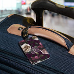 Elegant Dark Floral on Plum | Monogram Luggage Tag<br><div class="desc">Chic monogrammed luggage tag features an elegant floral pattern of ivory roses and dark burgundy flowers on a deep plum purple background. Personalise with your single initial monogram in the centre,  and add your contact information to the back in ivory lettering on a contrasting deep charcoal background.</div>