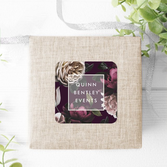 Elegant Dark Floral Personalised Square Sticker (Creator Uploaded)