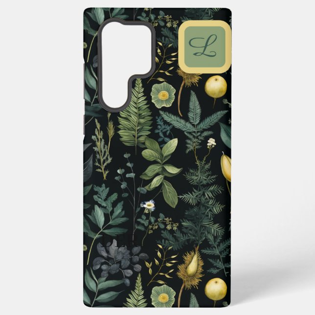 Elegant Dark Floral  – Personalized Botanical Samsung Galaxy S22 Ultra Case (Back)