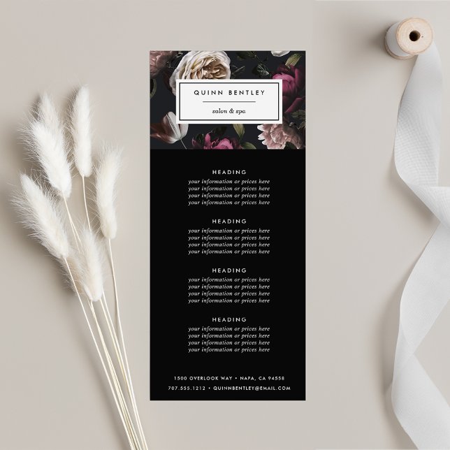 Elegant Dark Floral Pricing or Services Rack Card (Creator Uploaded)