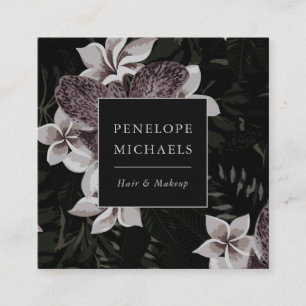 Elegant Dark Floral Print Square Business Card