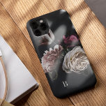 Elegant Dark Floral Rose Monogram Case-Mate iPhone Case<br><div class="desc">Add some luxury to your phone with this chic case featuring a cluster of lush florals in cream and burgundy on a dramatic black background. Personalise with your single initial at the lower left corner in classic ivory lettering.</div>