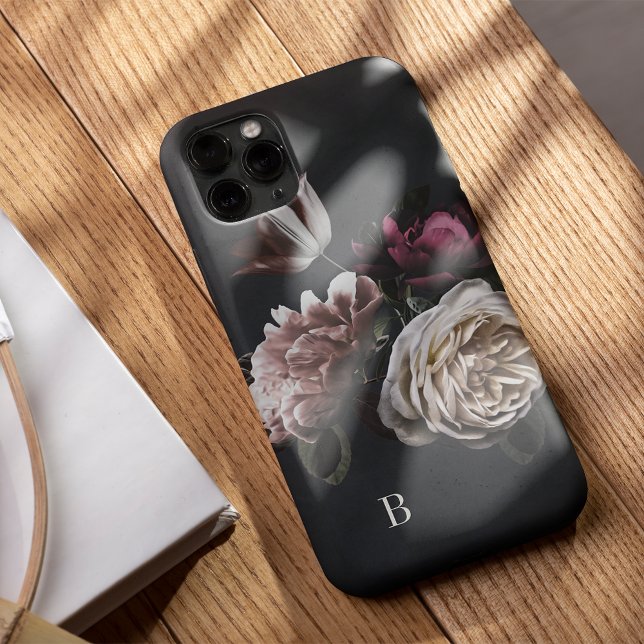 Elegant Dark Floral Rose Monogram Case-Mate iPhone Case (Creator Uploaded)