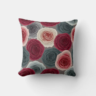 Elegant Dark Floral Rose Pattern Throw Pillow
