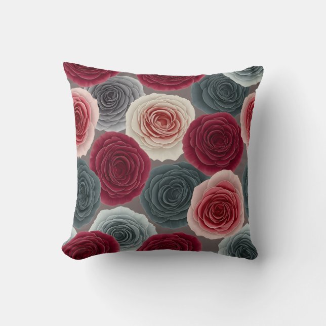 Elegant Dark Floral Rose Pattern Throw Pillow (Front)
