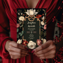 Elegant Dark Floral Vintage Wedding Invitation