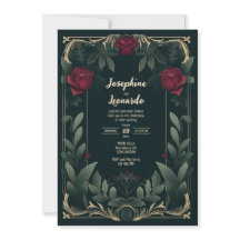 Elegant Dark Floral Vintage Wedding Invitation