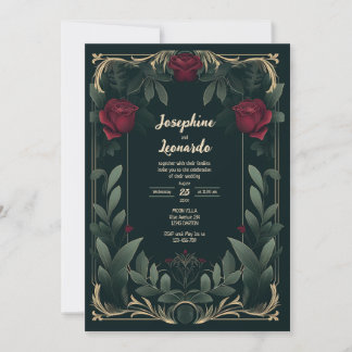 Elegant Dark Floral Vintage Wedding Invitation