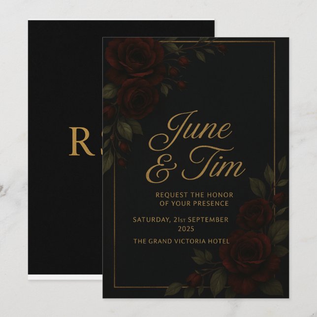 Elegant dark floral Wedding Invitation (Front/Back)