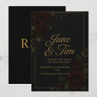 Elegant dark floral Wedding Invitation