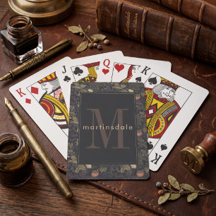 Elegant Dark Floral William Morris Monogram Playing Cards