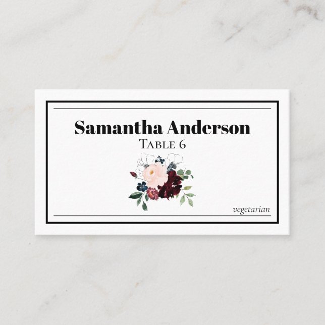 Elegant Dark Florals Wedding Place Card (Front)