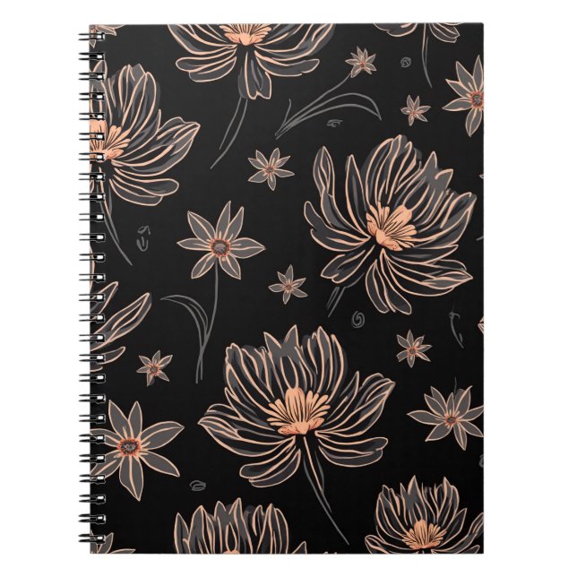 Elegant Dark Flower Pattern Spiral Notebook (Front)