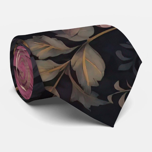elegant dark flower pattern tie (Rolled)