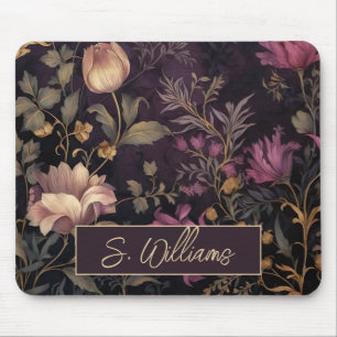 elegant dark flower pattern with name mouse mat