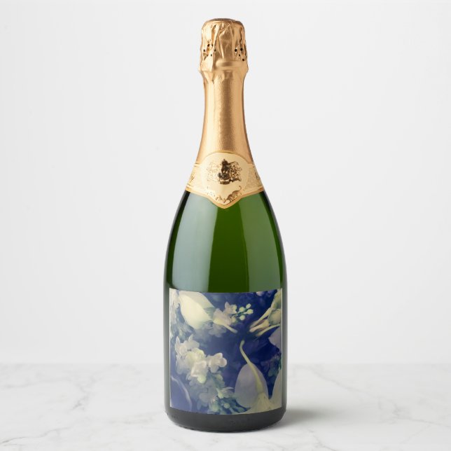 elegant dark flowers champagne bottle label (Front)