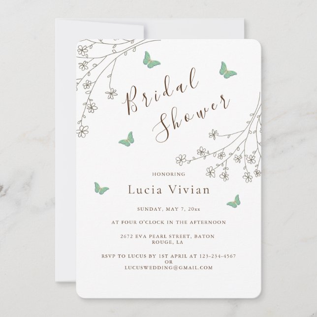 Elegant Dark Gold Butterfly Bridal Shower Invitation (Front)