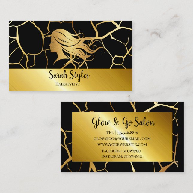  Elegant Dark Gold Hairstylist Business Card (Front/Back)