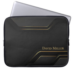 Elegant Dark-Gold Lines and Customisation Laptop Sleeve