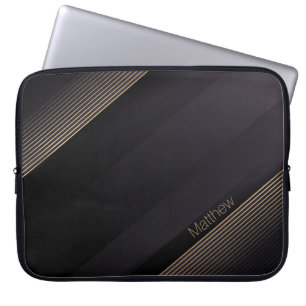 Elegant Dark-Gold Lines with Custom Name Laptop Sleeve