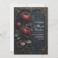 Elegant Dark Gothic Burgundy Rose Floral Wedding