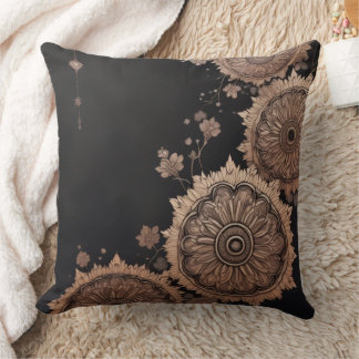 Elegant Dark Gothic Gold Mandala Cushion